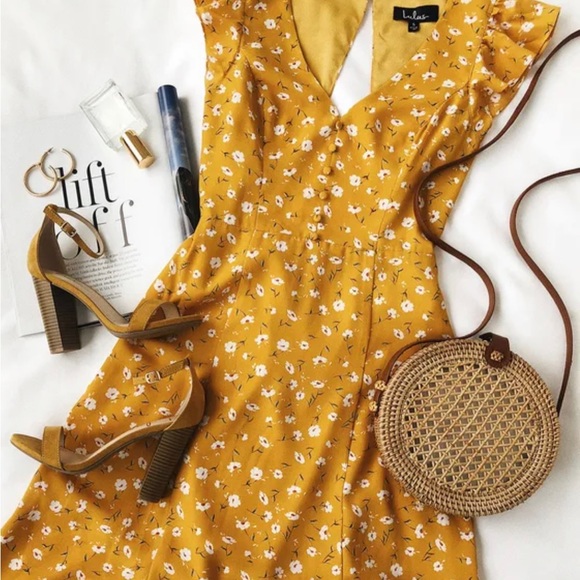 Fresh Picked Mustard Yellow Floral Print Backless Maxi Dress - Picture 3 of 6